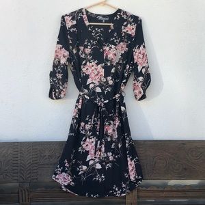 Brixon Ivy navy blue with pink floral print rollable sleeve shirt dress